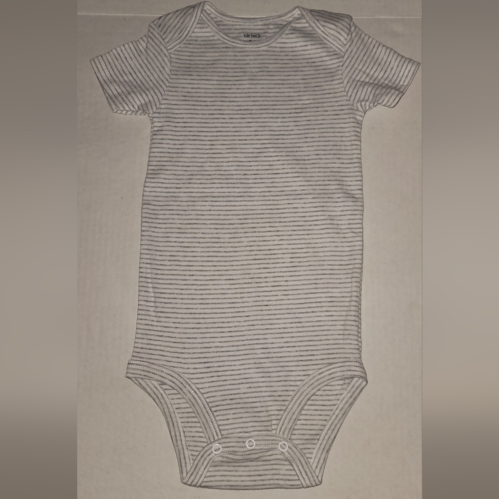 Carters gray and white horizontal striped onesie bodysuit 24 months
